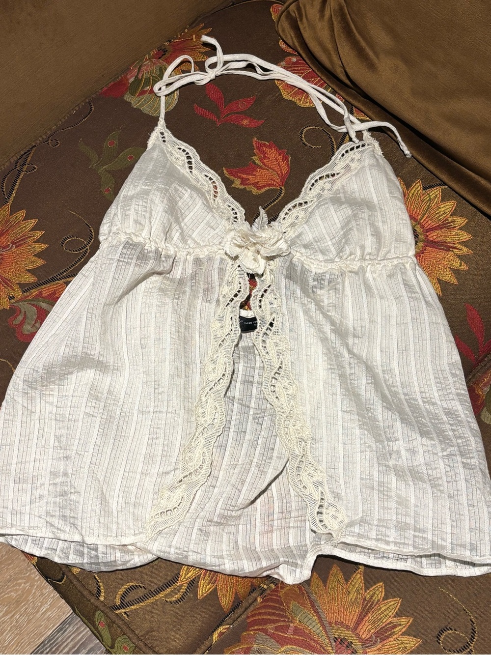Zara Cream Lace-Trim Halter Camisole
